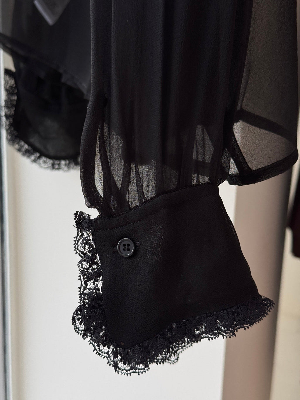 CHLOE RUFFLED LACE-TRIMMED COLLAR SILK-CHIFFON BLOUSE IN BLACK