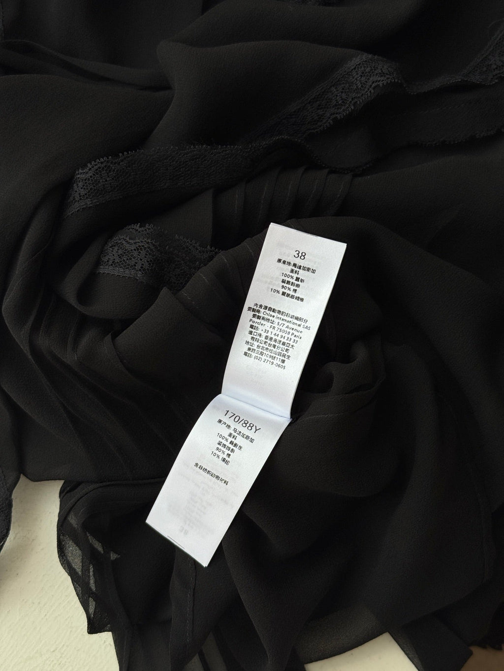 CHLOE RUFFLED LACE-TRIMMED COLLAR SILK-CHIFFON BLOUSE IN BLACK