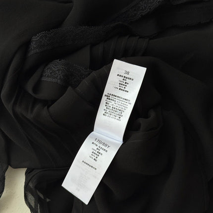 CHLOE RUFFLED LACE-TRIMMED COLLAR SILK-CHIFFON BLOUSE IN BLACK