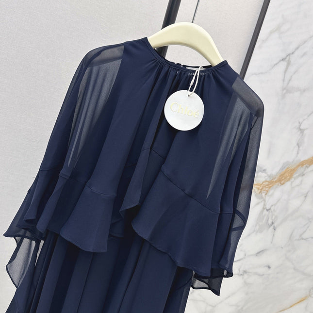 CHLOE FLUID MINI CAPE DRESS