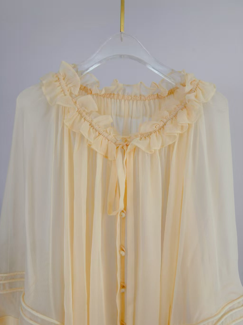 CHLOE TWO-PIECE SET OF RUFFLE-NECK BLOUSE AND CAMISOLE TOP