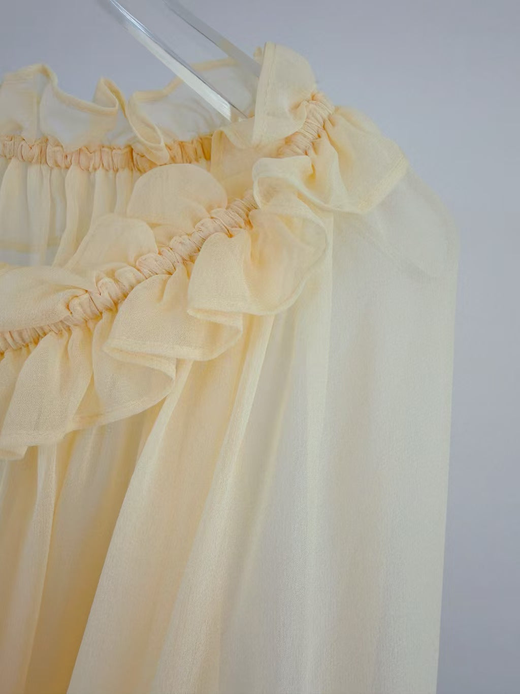CHLOE TWO-PIECE SET OF RUFFLE-NECK BLOUSE AND CAMISOLE TOP
