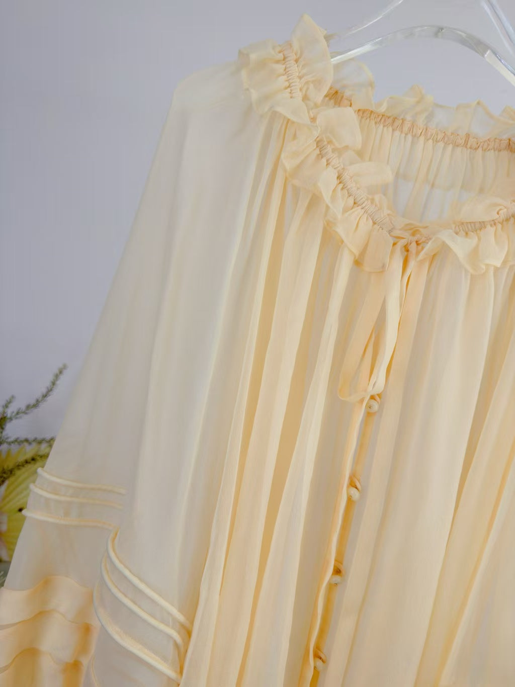 CHLOE TWO-PIECE SET OF RUFFLE-NECK BLOUSE AND CAMISOLE TOP