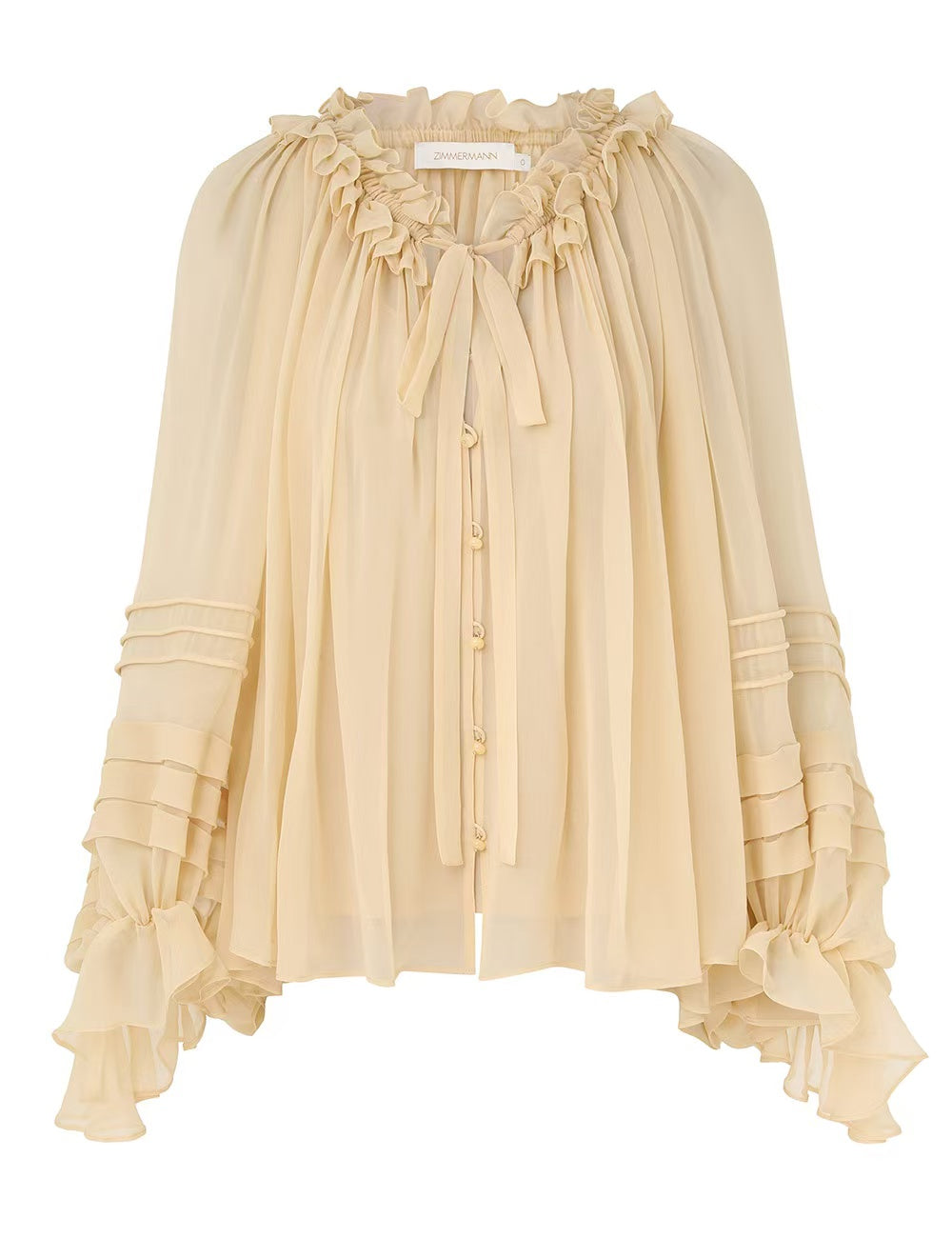 CHLOE TWO-PIECE SET OF RUFFLE-NECK BLOUSE AND CAMISOLE TOP