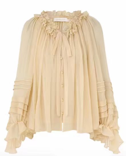 CHLOE TWO-PIECE SET OF RUFFLE-NECK BLOUSE AND CAMISOLE TOP