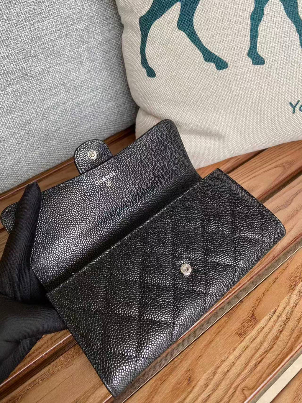 CHANEL CLASSIC FLAP LONG WALLET 19 IN BLACK CALFSKIN