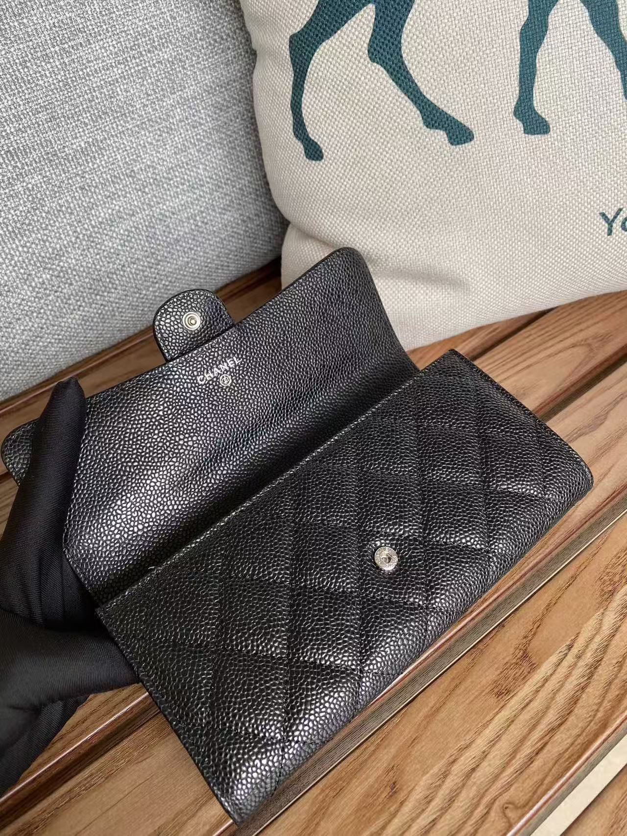 CHANEL CLASSIC FLAP LONG WALLET 19 IN BLACK CALFSKIN