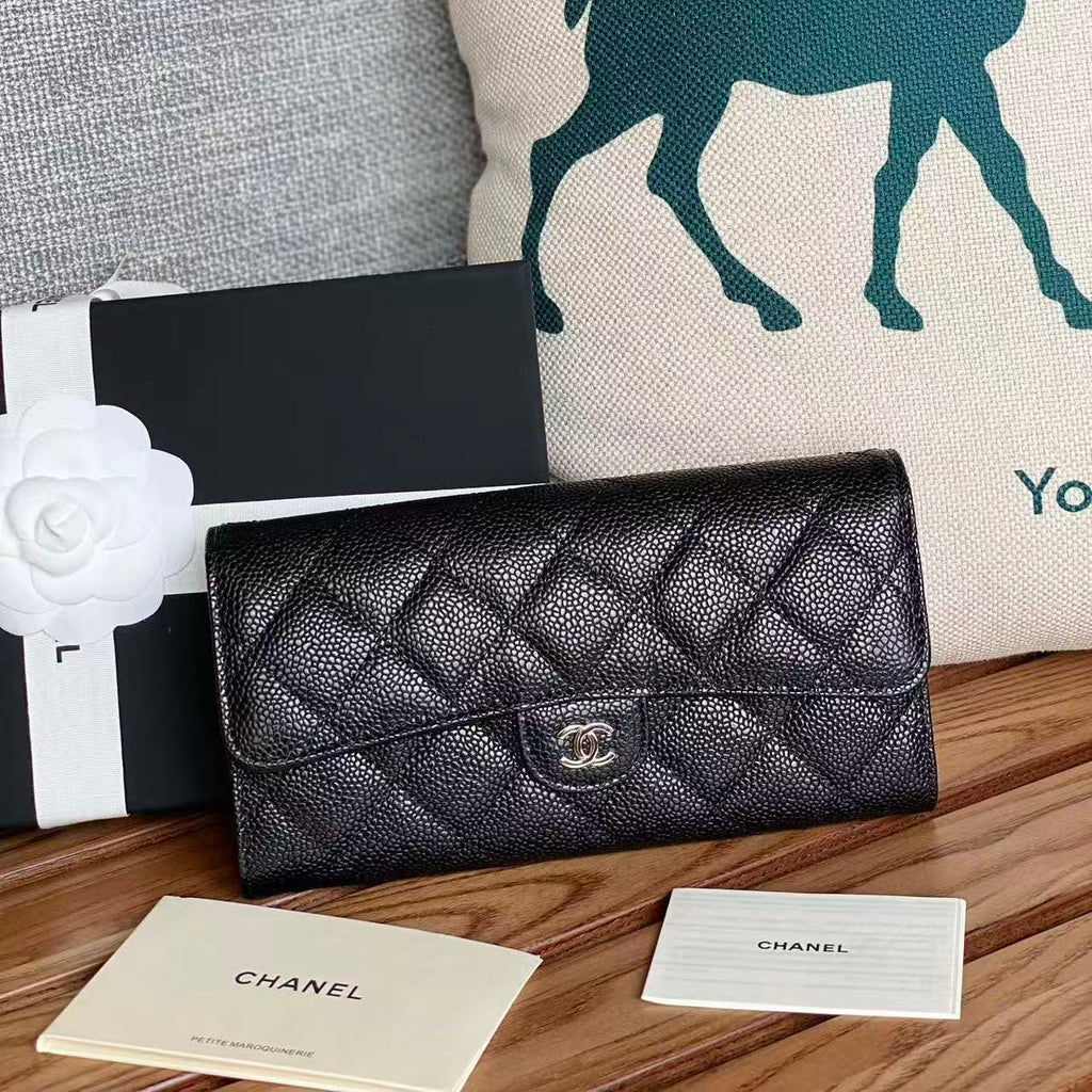 CHANEL CLASSIC FLAP LONG WALLET 19 IN BLACK CALFSKIN