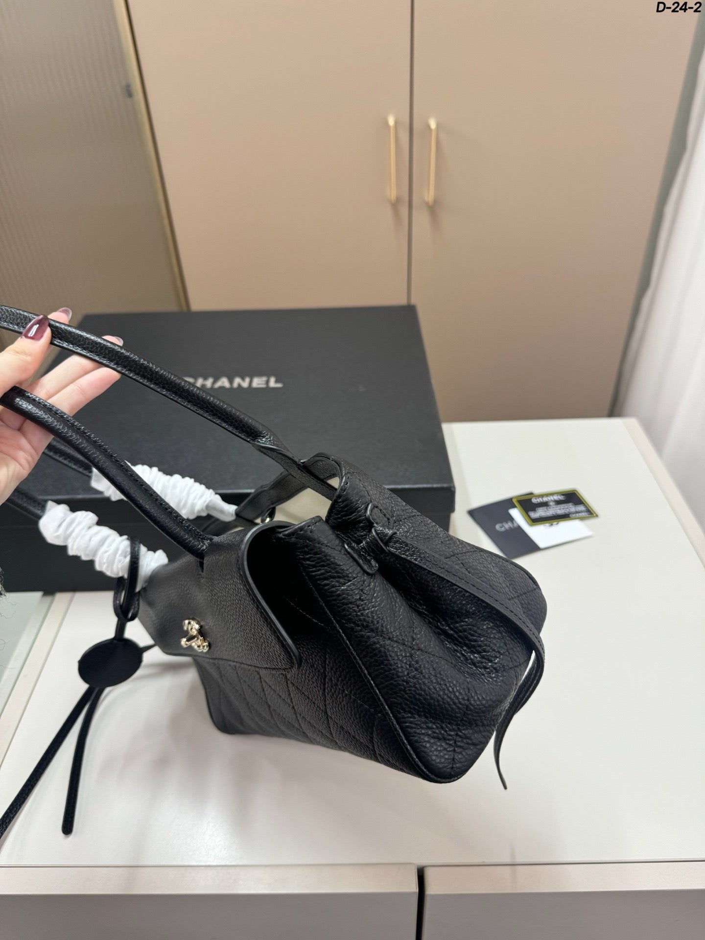 CHANEL QUILTED TOP HANDLE BAG 30 IN BLACK CALFSKIN GHW