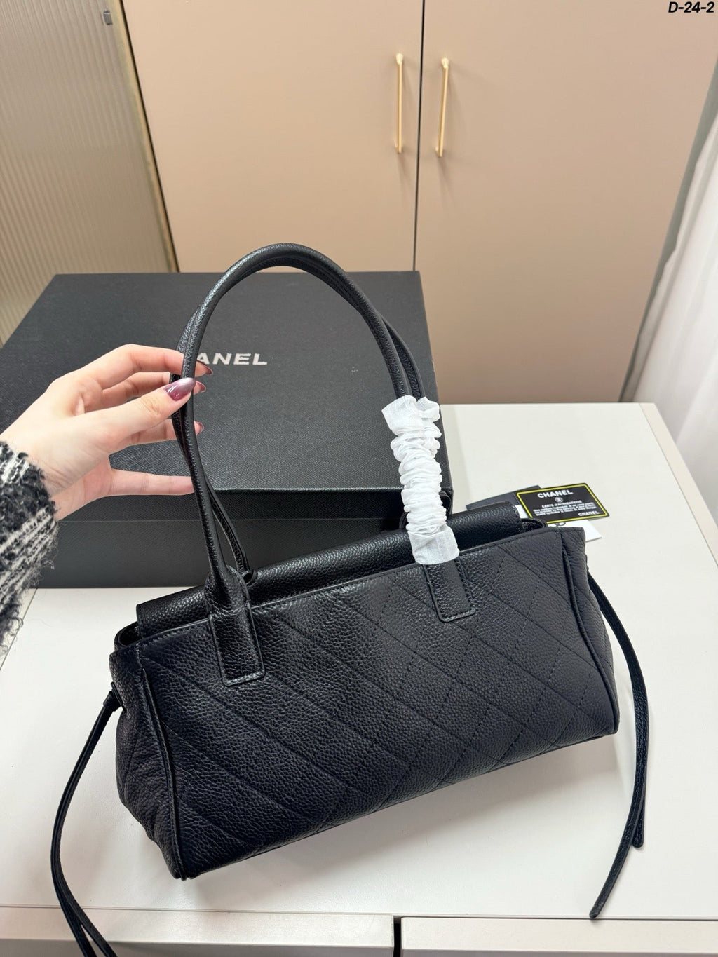 CHANEL QUILTED TOP HANDLE BAG 30 IN BLACK CALFSKIN GHW