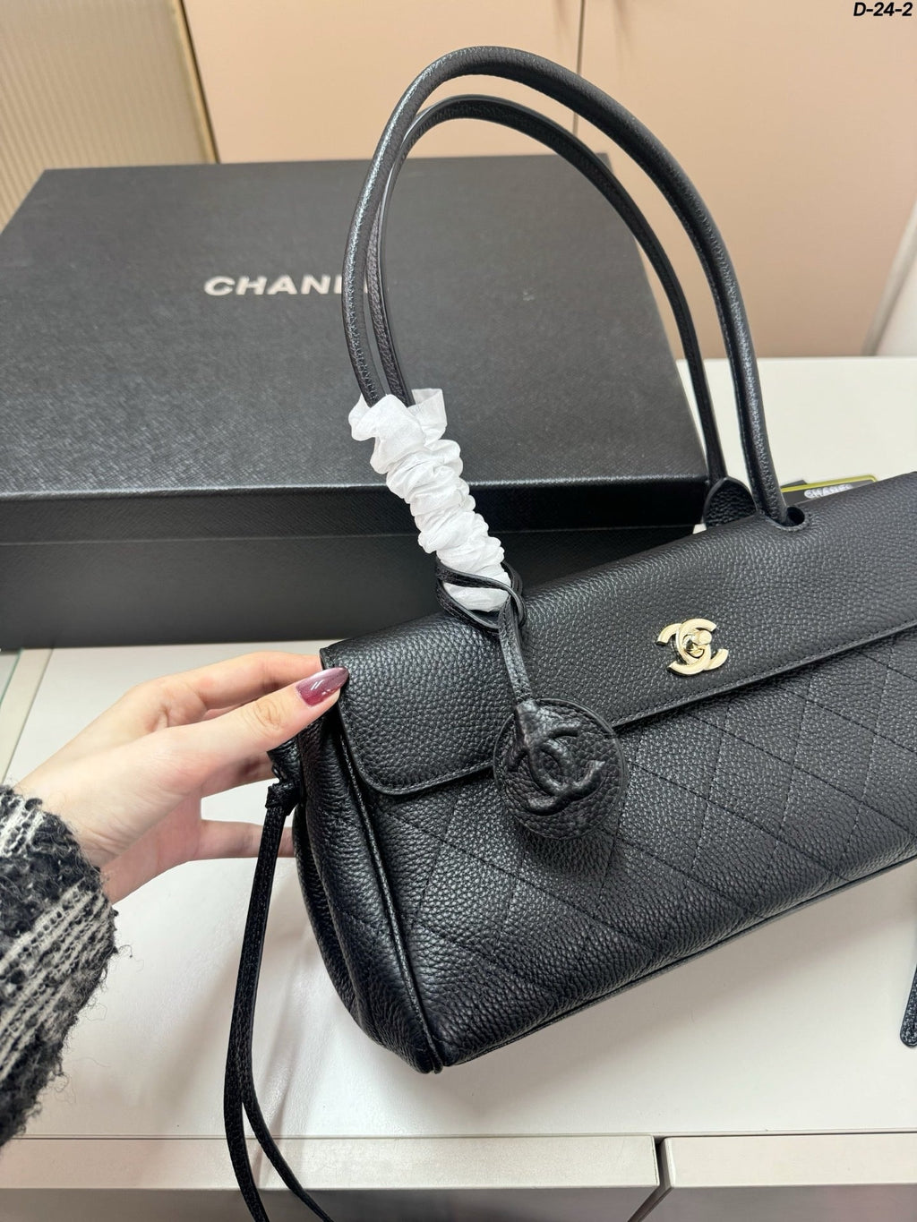 CHANEL QUILTED TOP HANDLE BAG 30 IN BLACK CALFSKIN GHW
