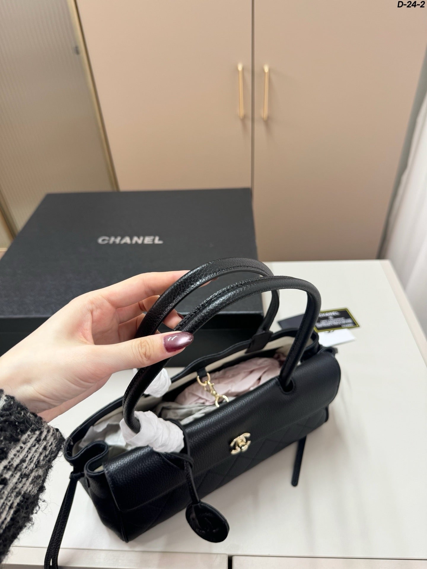 CHANEL QUILTED TOP HANDLE BAG 30 IN BLACK CALFSKIN GHW