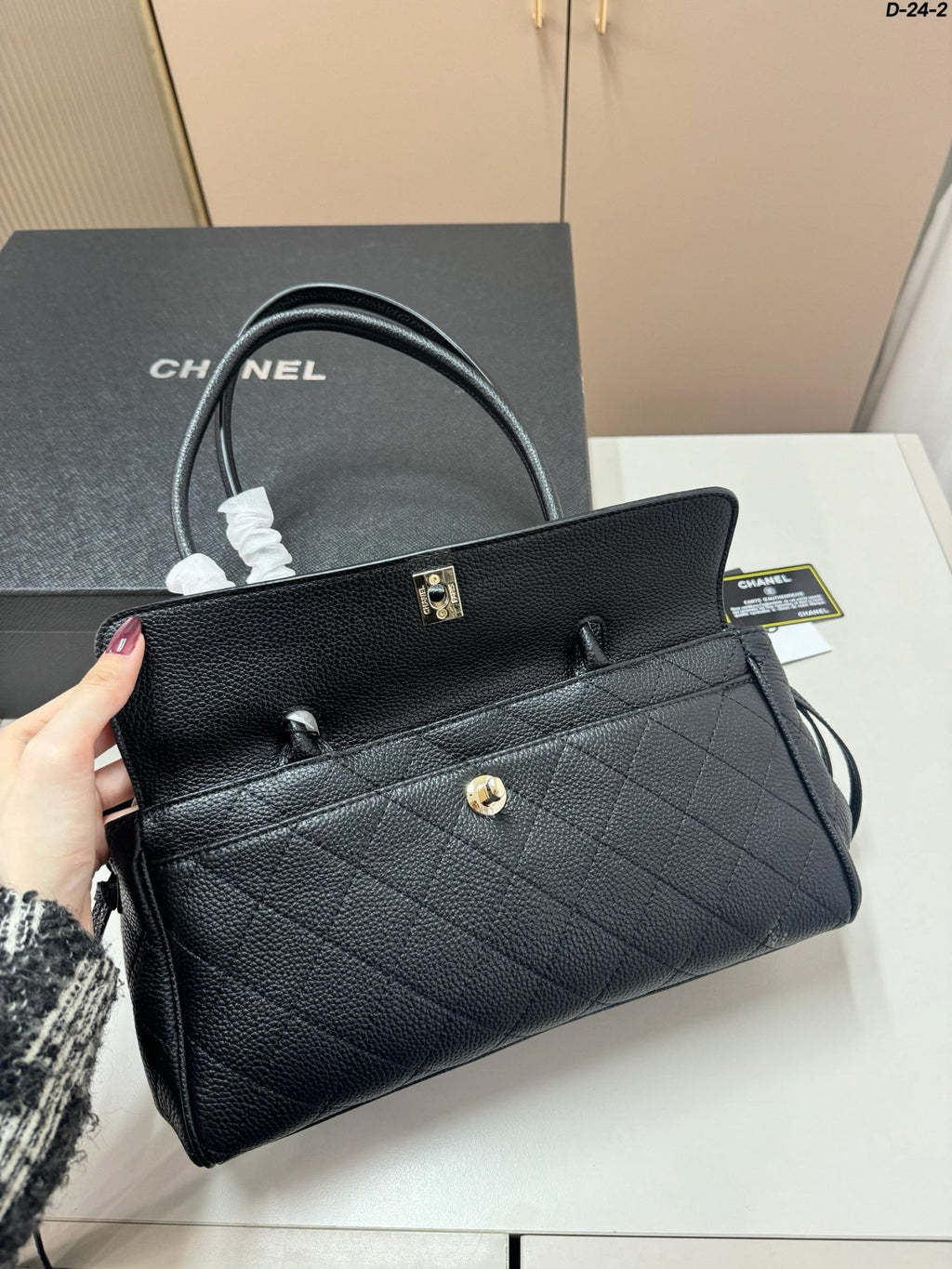 CHANEL QUILTED TOP HANDLE BAG 30 IN BLACK CALFSKIN GHW
