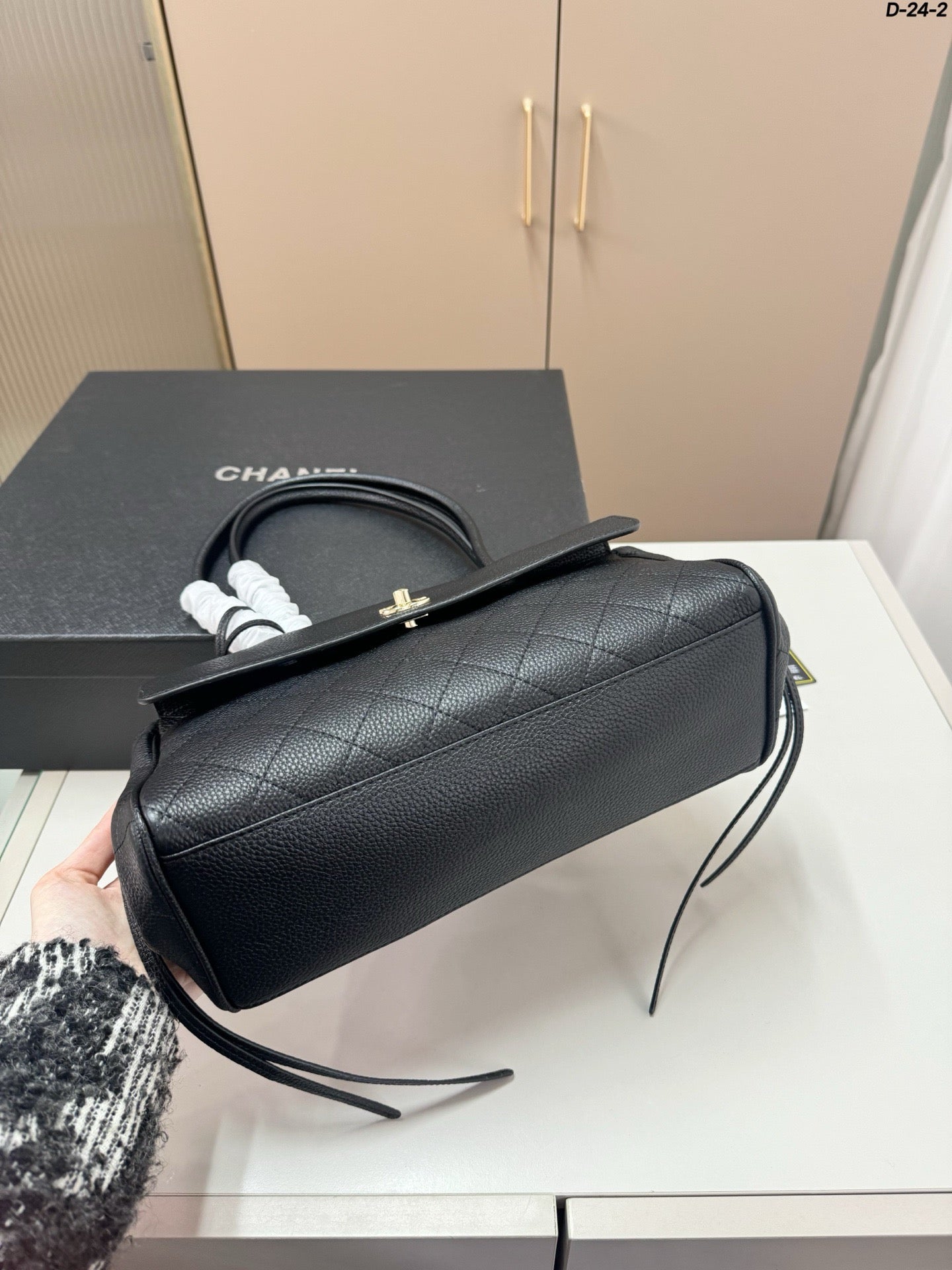 CHANEL QUILTED TOP HANDLE BAG 30 IN BLACK CALFSKIN GHW