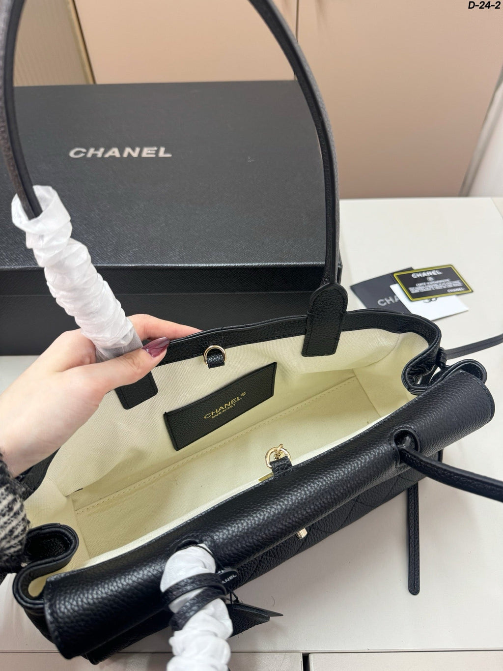 CHANEL QUILTED TOP HANDLE BAG 30 IN BLACK CALFSKIN GHW