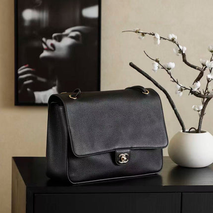CHANEL MAXI FLAP BAG 33 IN BLACK GRAINED CALFSKIN