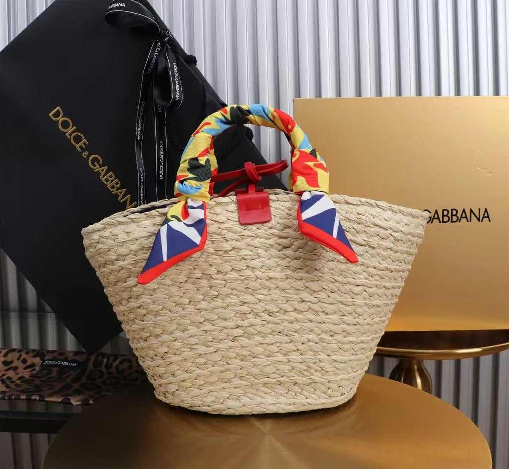 D&G HANDBAG 35 IN BEIGE MIX RED RAFFIA