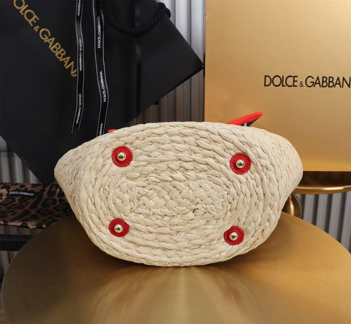 D&G HANDBAG 35 IN BEIGE MIX RED RAFFIA