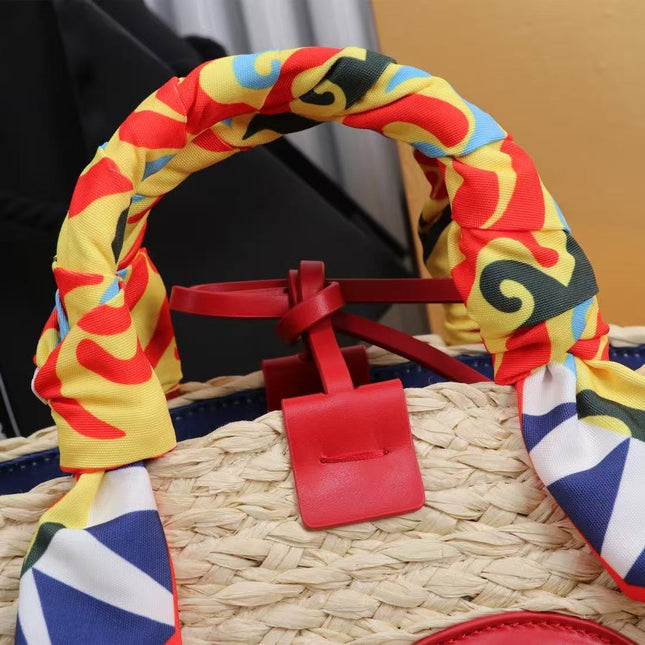 D&G HANDBAG 35 IN BEIGE MIX RED RAFFIA