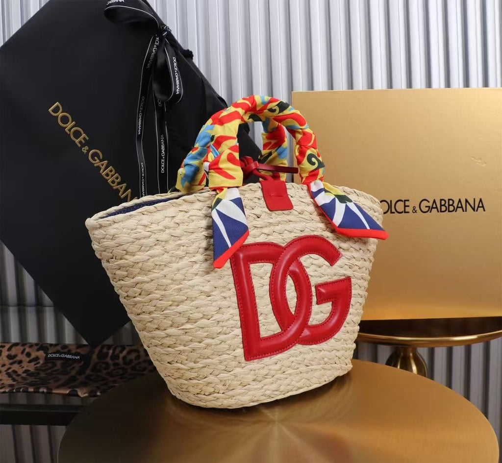 D&G HANDBAG 35 IN BEIGE MIX RED RAFFIA