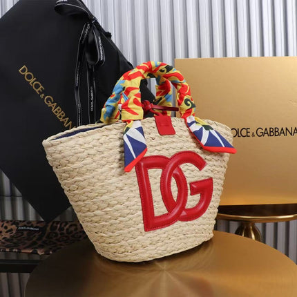 D&G HANDBAG 35 IN BEIGE MIX RED RAFFIA