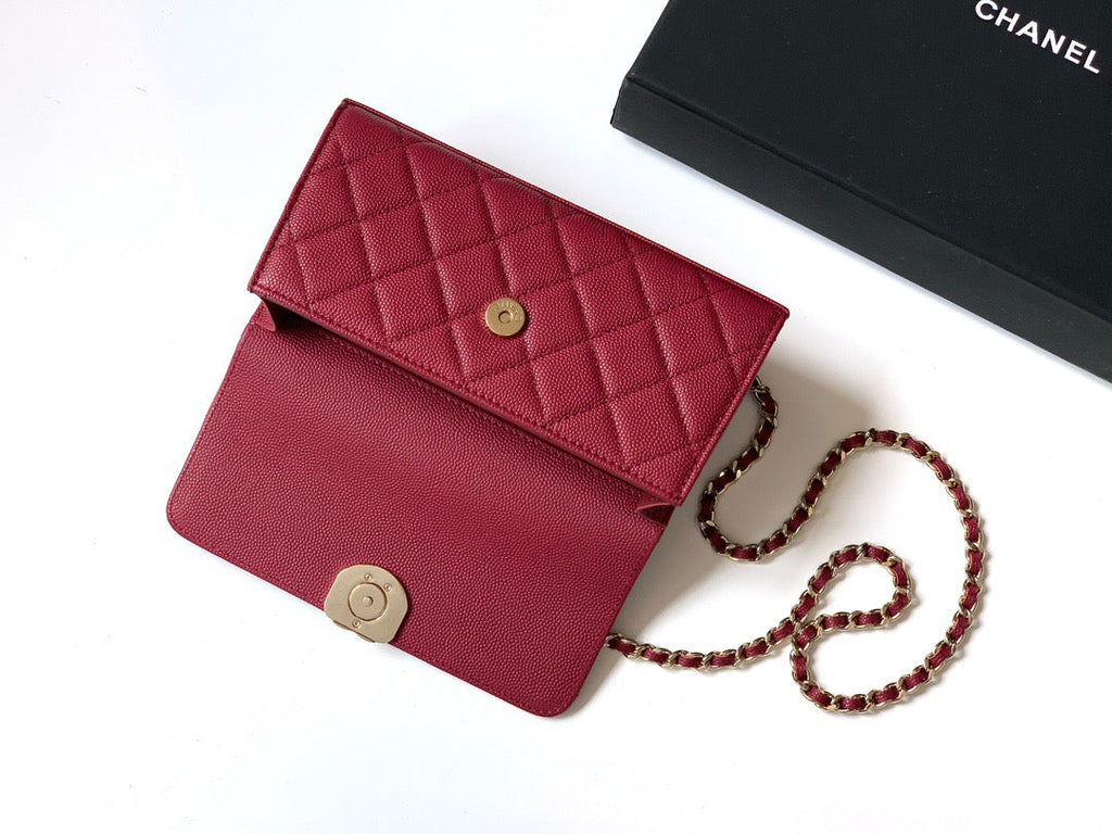 CHANEL FLAP BAG 18 IN BURGUNDY RED QUILTED CALFSKIN