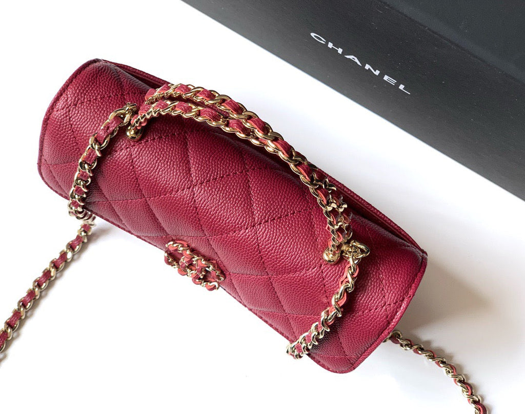 CHANEL FLAP BAG 18 IN BURGUNDY RED QUILTED CALFSKIN