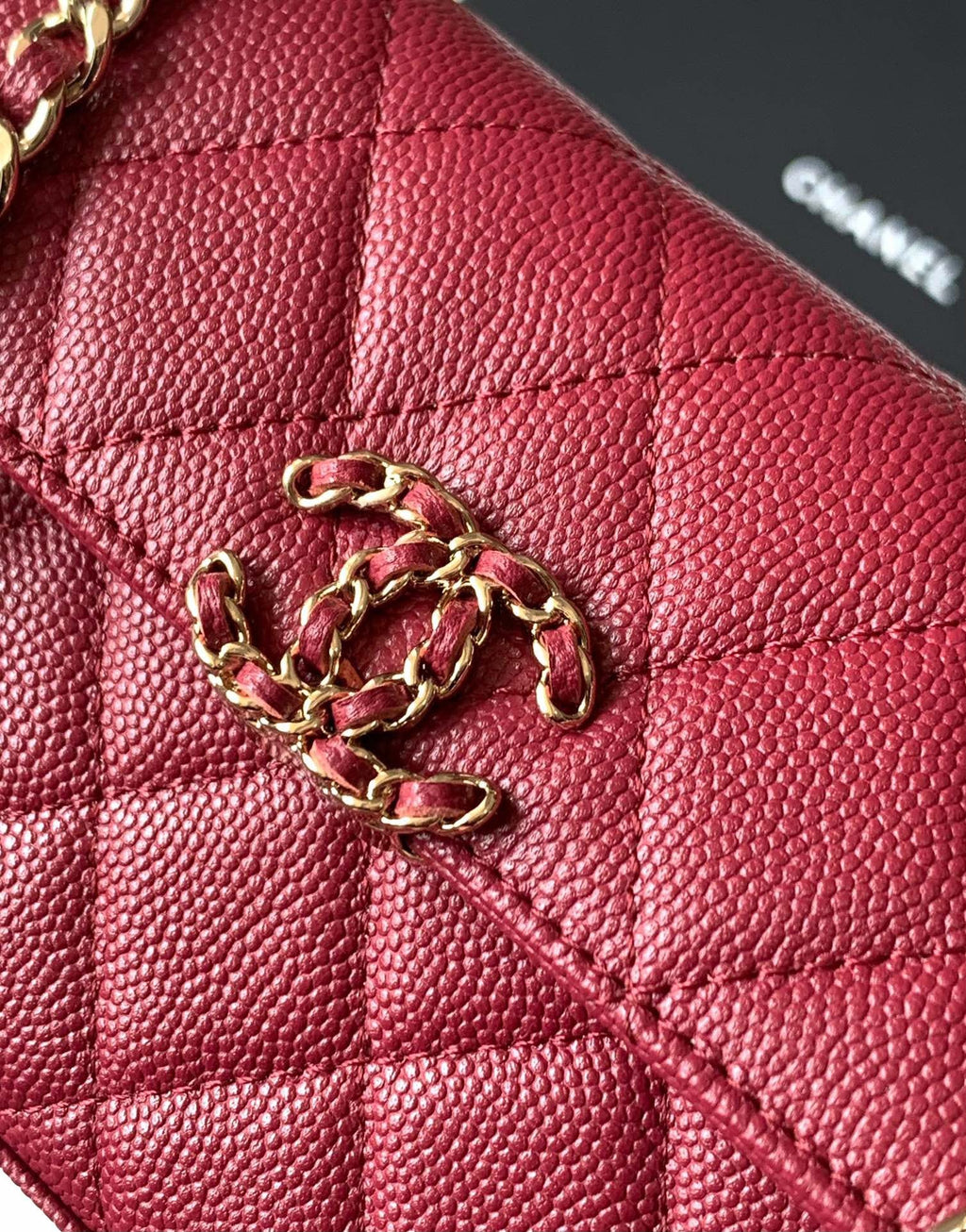 CHANEL FLAP BAG 18 IN BURGUNDY RED QUILTED CALFSKIN