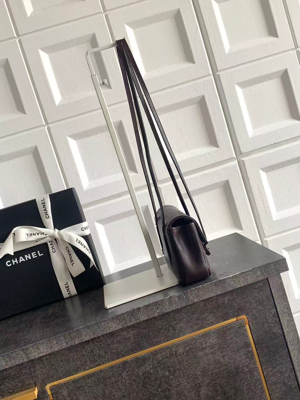 CHANEL SMALL FLAP BAG 17 IN BROWN GRAINED CALFSKIN GOLD HARDWARE