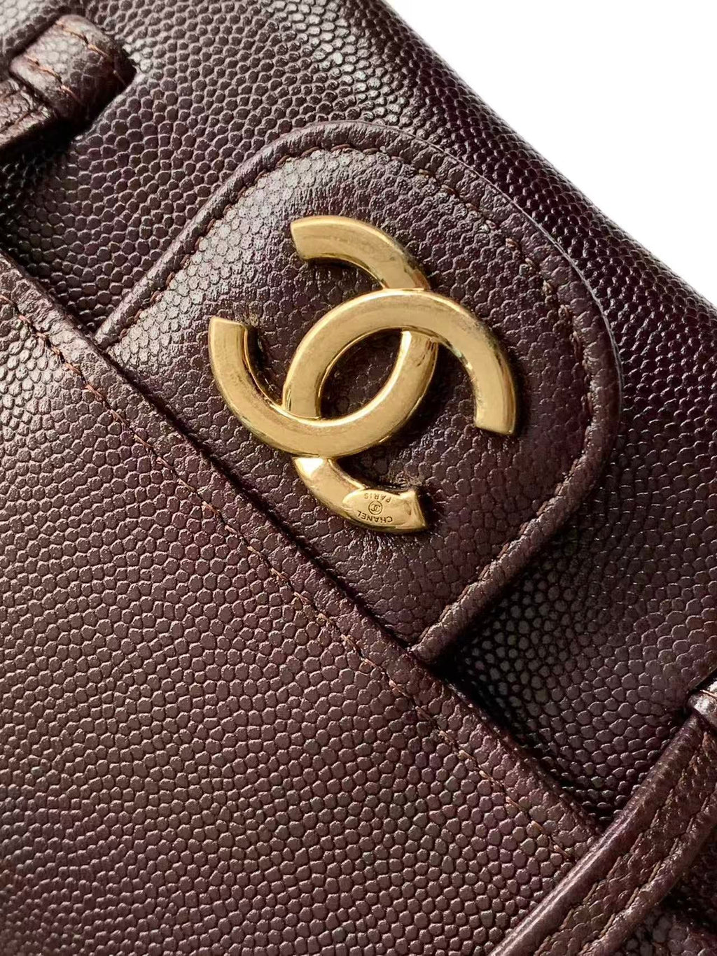 CHANEL SMALL FLAP BAG 17 IN BROWN GRAINED CALFSKIN GOLD HARDWARE