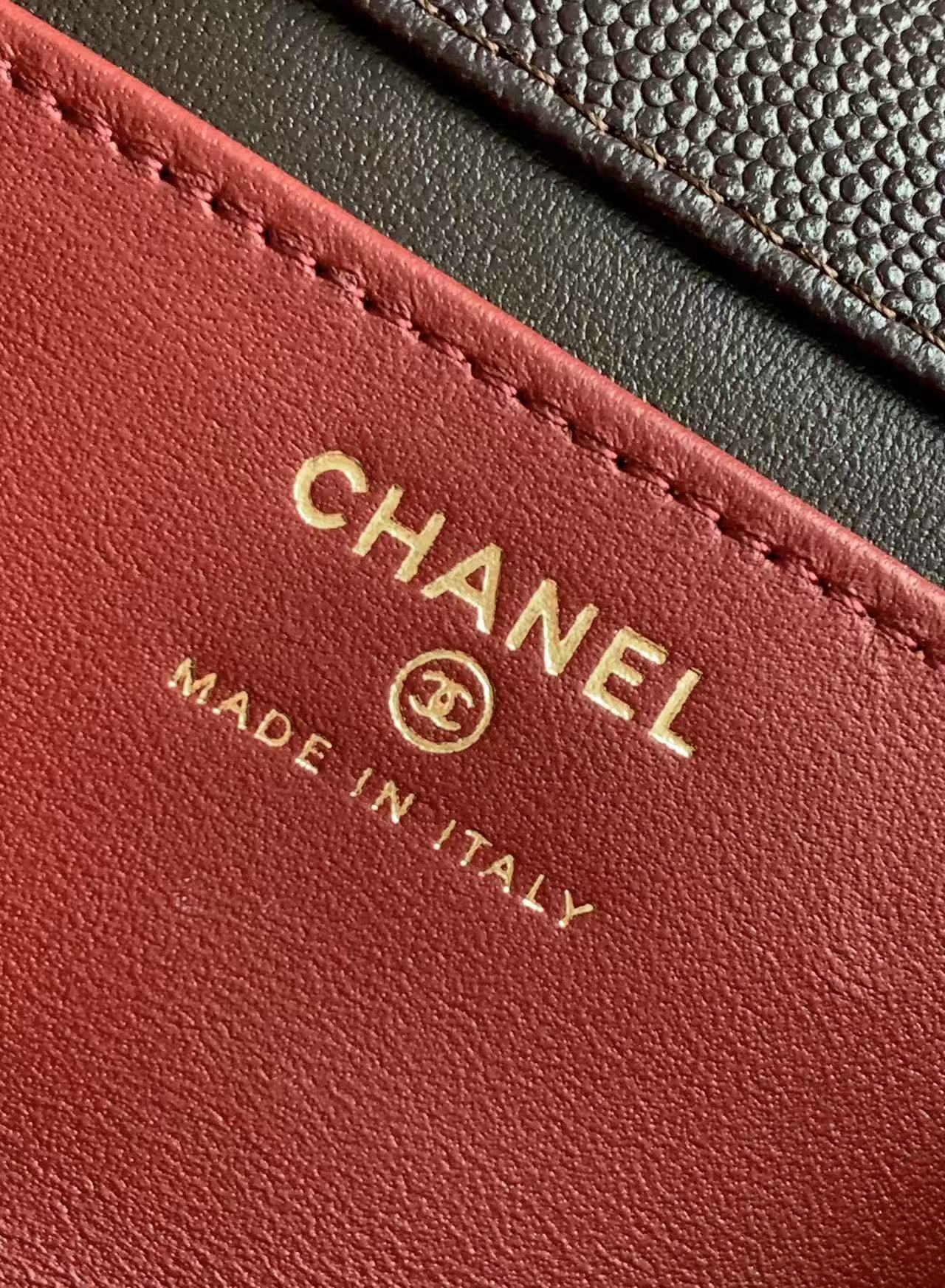 CHANEL SMALL FLAP BAG 17 IN BROWN GRAINED CALFSKIN GOLD HARDWARE