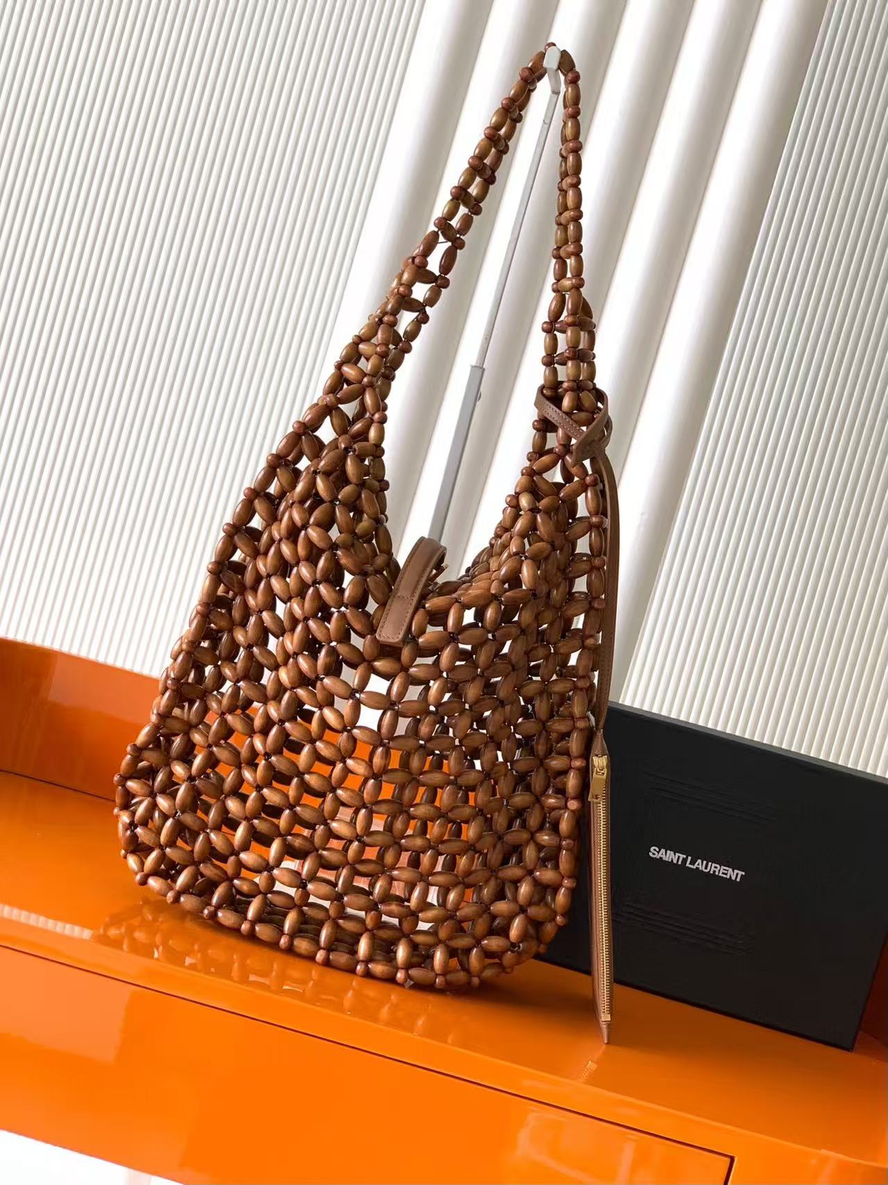 YSL LE 5 A 7 HOBO BAG 35 IN BROWN WOOD