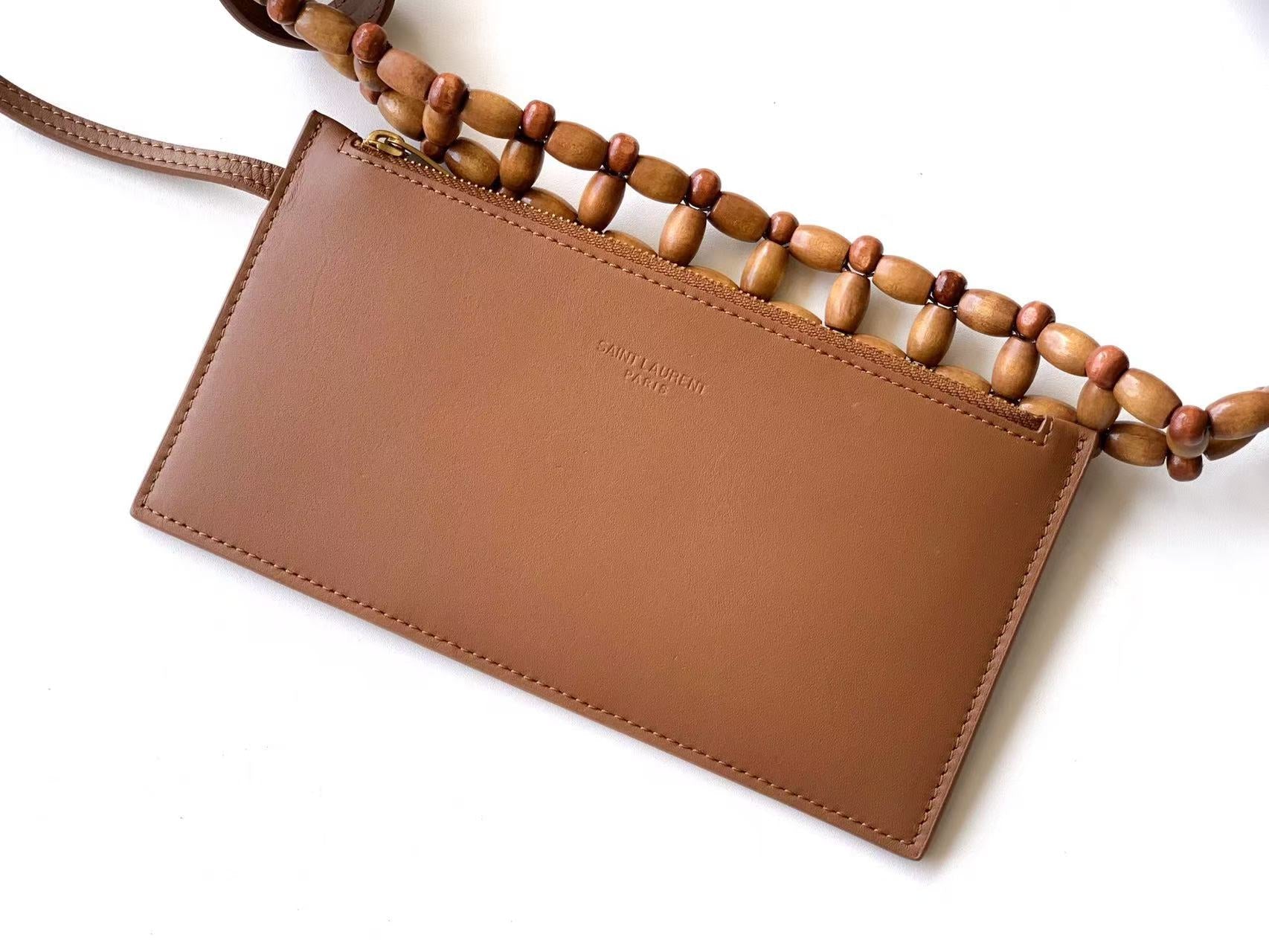 YSL LE 5 A 7 HOBO BAG 35 IN BROWN WOOD