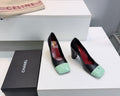 CHANEL SQUARE TOE SLINGBACK SHOES 90MM IN BLACK MIX GREEN CALFSKIN WITH LOGO