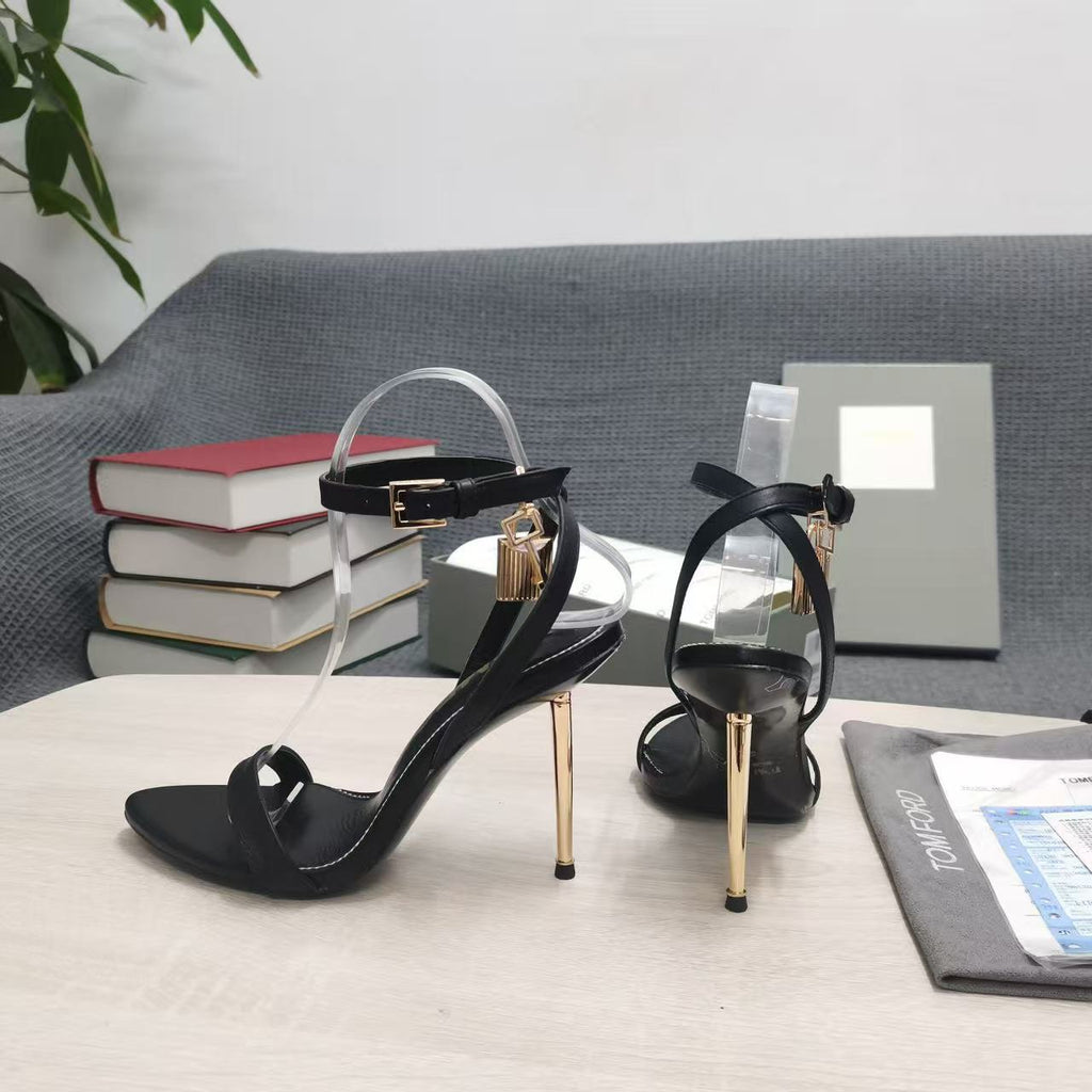 TOMFORD SANDAL PADLOCK 85MM IN BLACK CALFSKIN GOLD HARDWARE