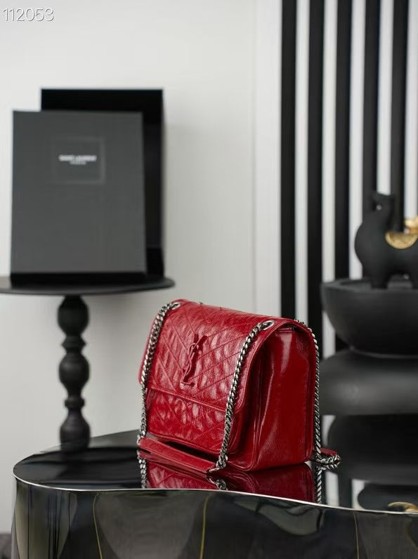 YSL MEDIUM NIKI BAG IN RED GLOSSY CALFSKIN AND HARDWARE