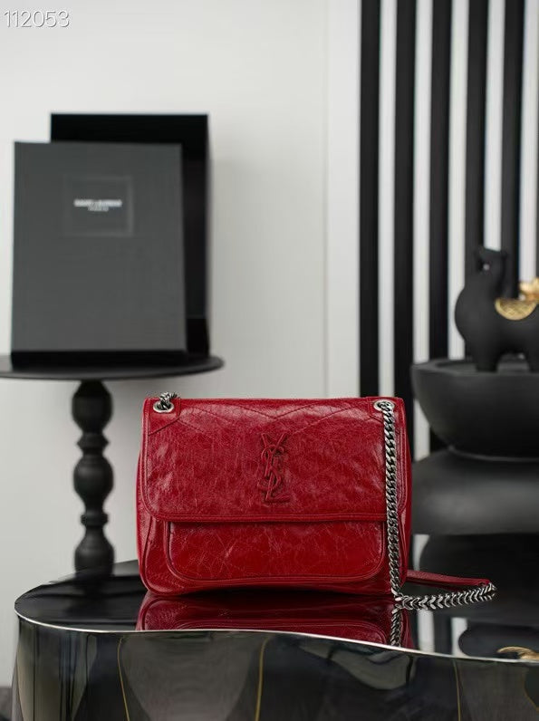 YSL MEDIUM NIKI BAG IN RED GLOSSY CALFSKIN AND HARDWARE