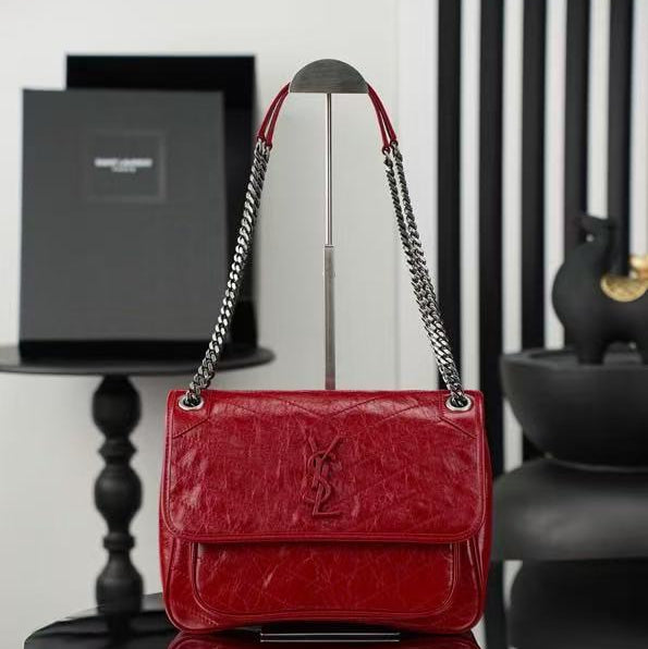 YSL MEDIUM NIKI BAG IN RED GLOSSY CALFSKIN AND HARDWARE