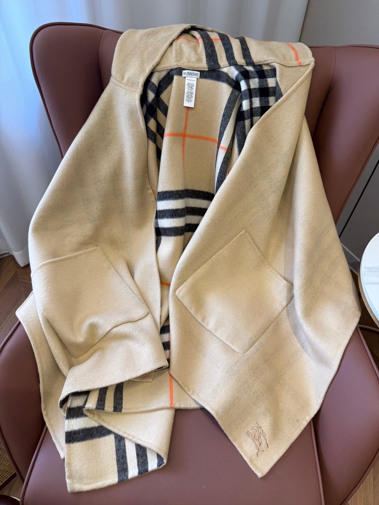 BURBERRY 26S DOUBLE-FACED REVERSIBLE CHECK HOODED CAPE IN BEIGE