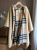 BURBERRY 26S DOUBLE-FACED REVERSIBLE CHECK HOODED CAPE IN BEIGE