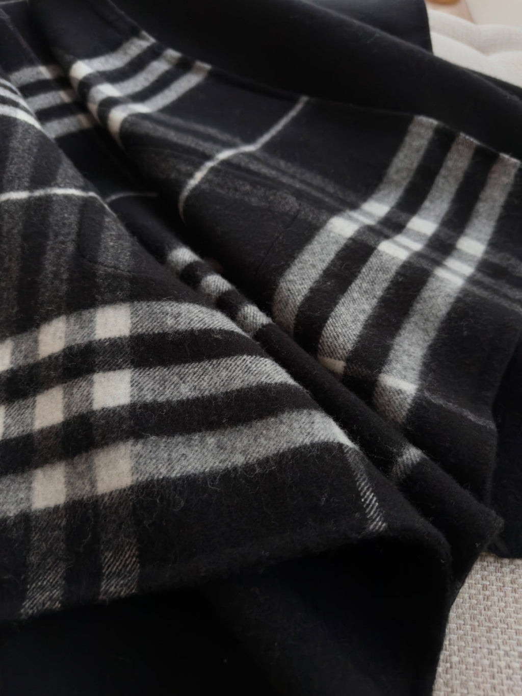 BURBERRY 26S DOUBLE-FACED REVERSIBLE CHECK HOODED CAPE IN BLACK