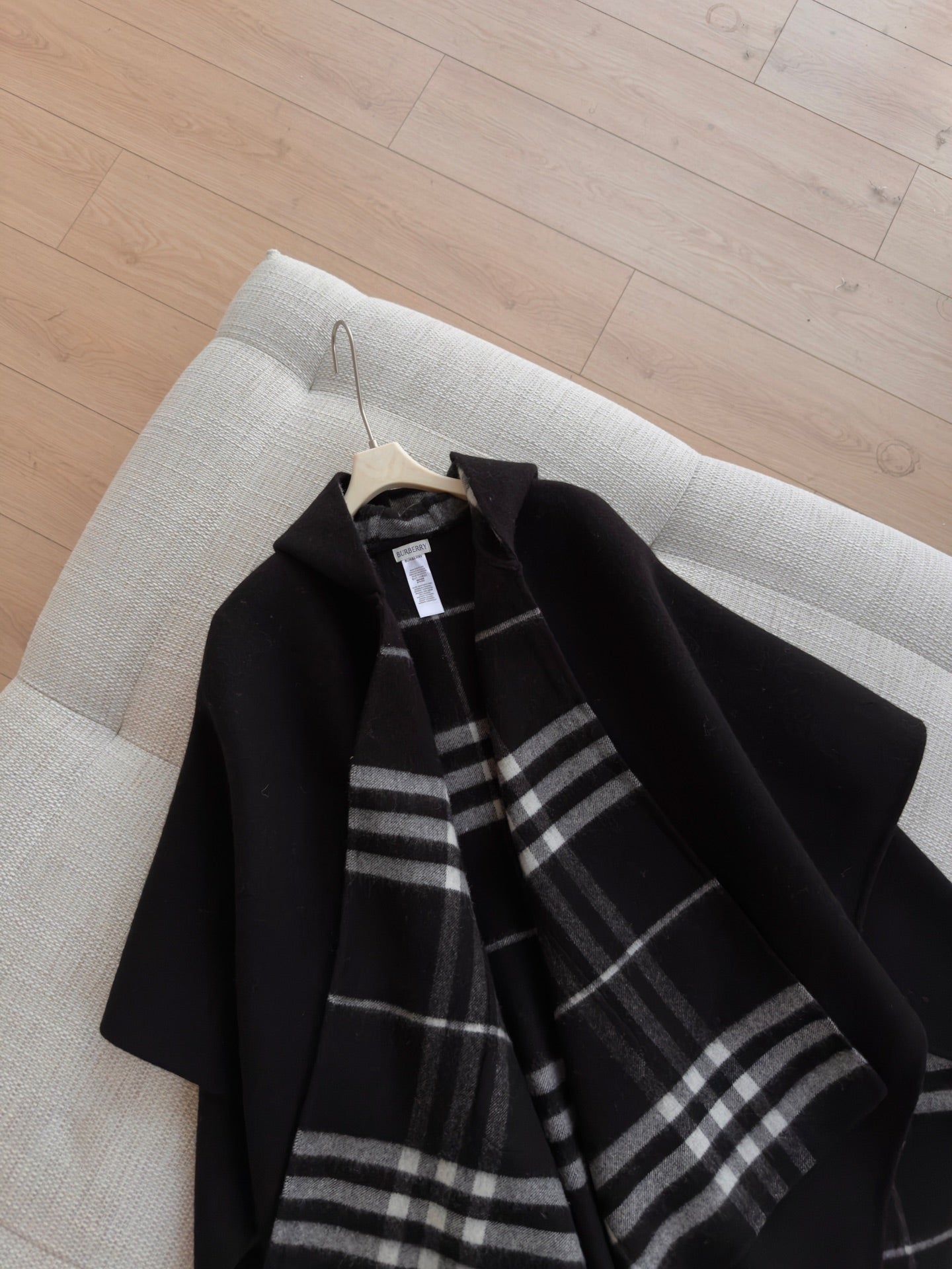 BURBERRY 26S DOUBLE-FACED REVERSIBLE CHECK HOODED CAPE IN BLACK