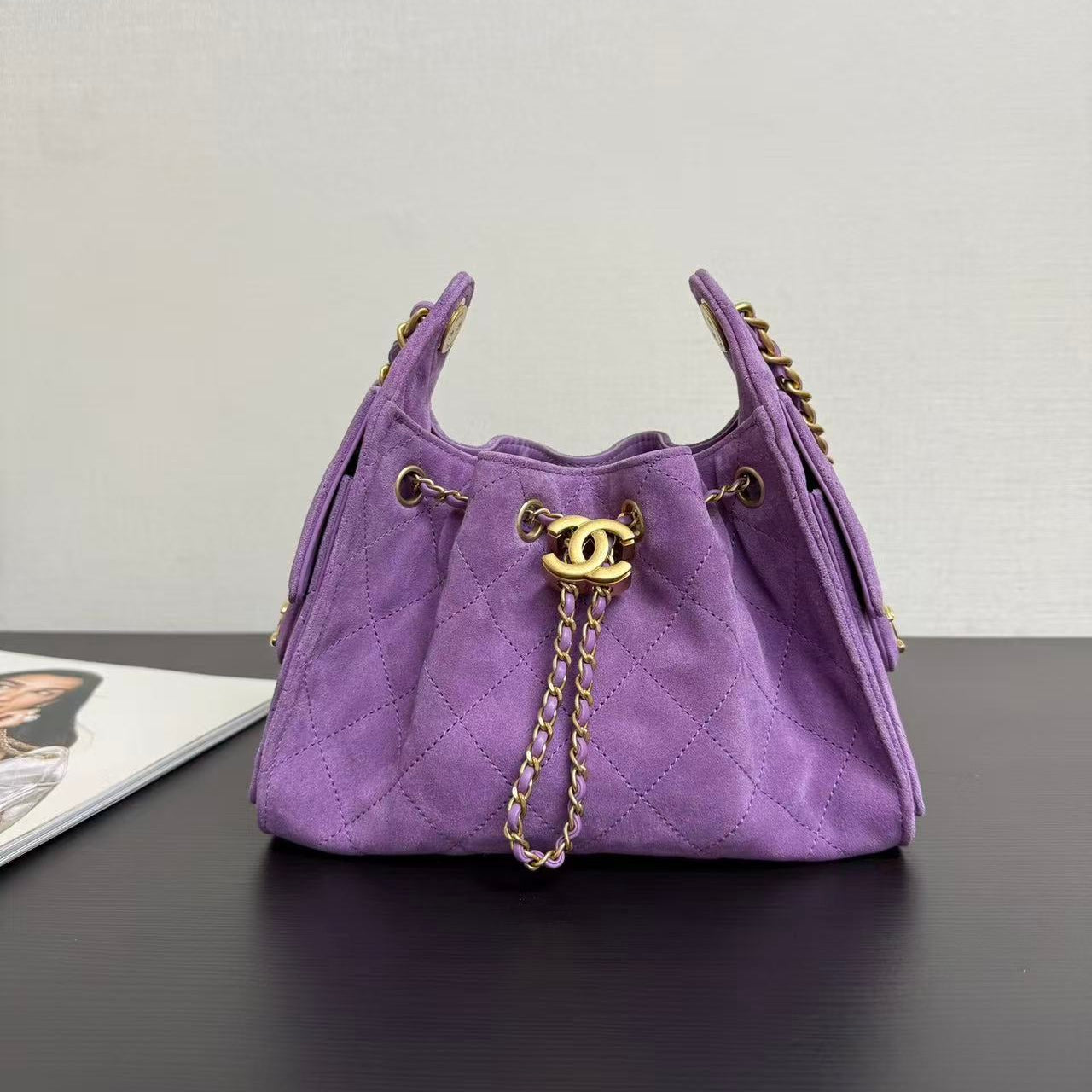 CHANEL 26S HOBO BAG 22 IN PURPLE SUEDE