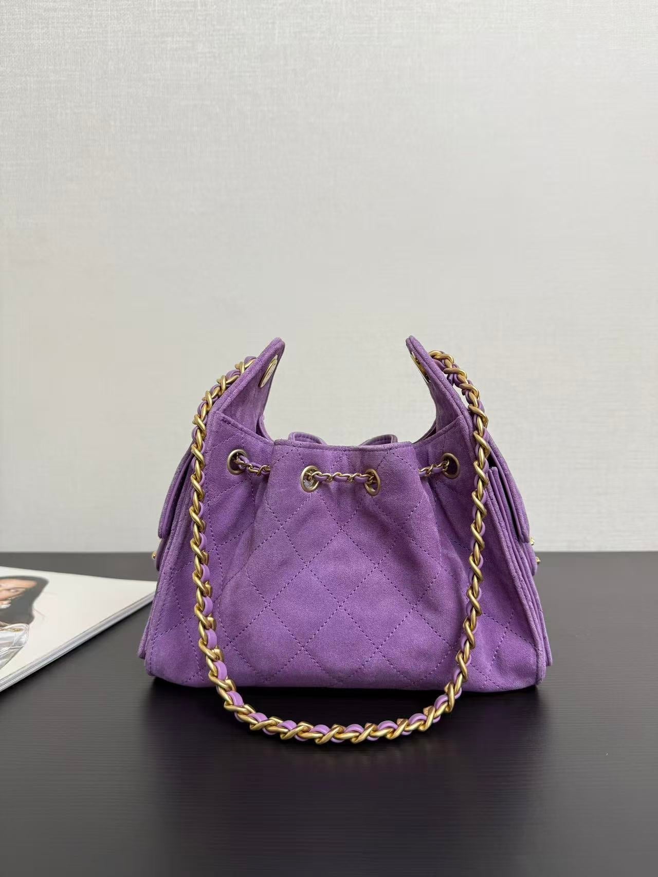 CHANEL 26S HOBO BAG 22 IN PURPLE SUEDE