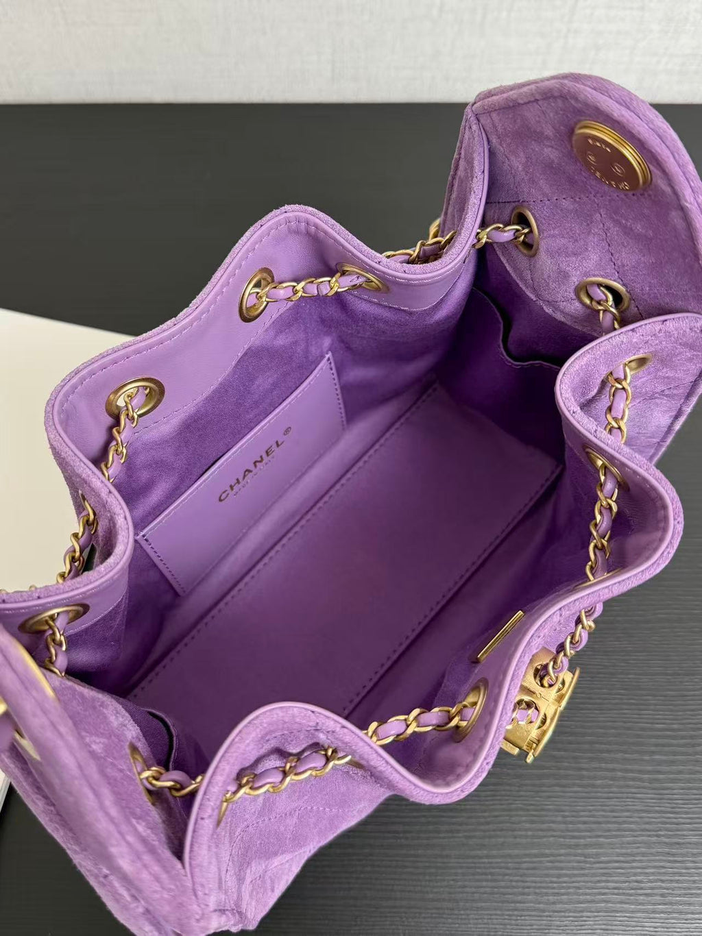 CHANEL 26S HOBO BAG 22 IN PURPLE SUEDE
