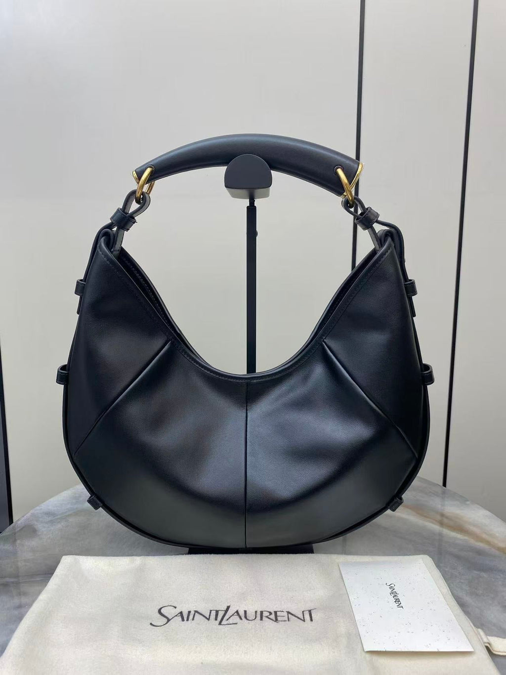 YSL 26S MOMBASA HOBO BAG MEDIUM IN BLACK CALFSKIN