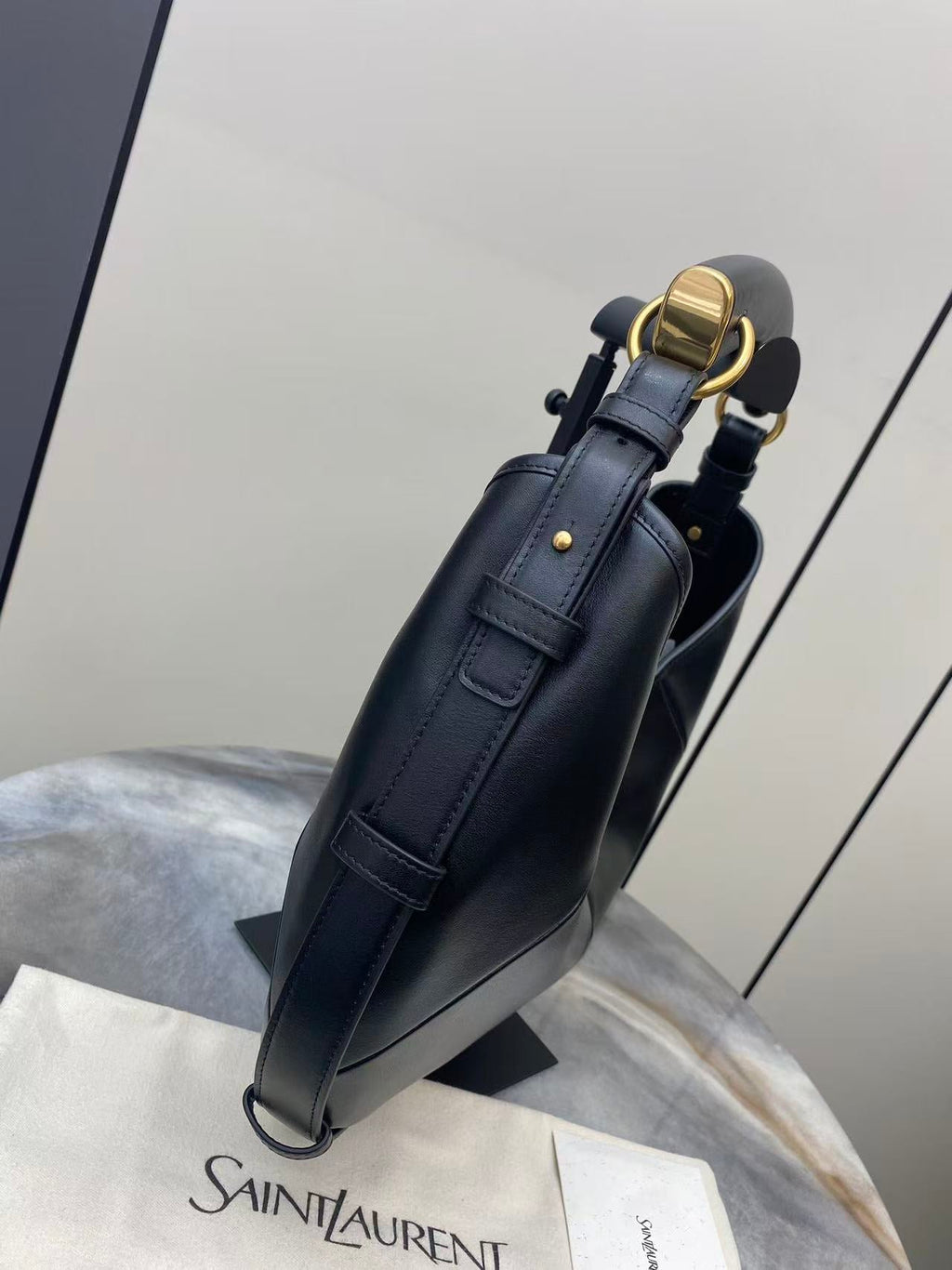 YSL 26S MOMBASA HOBO BAG MEDIUM IN BLACK CALFSKIN