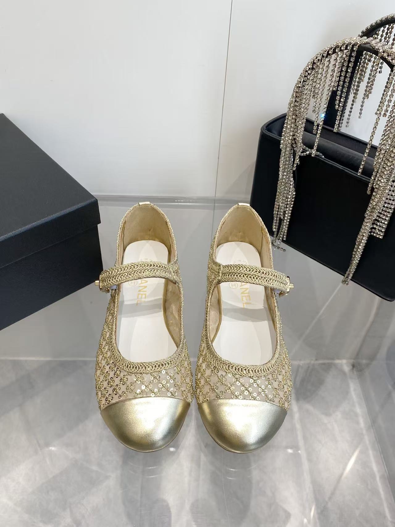 CHANEL 26S MARY JANE IN GOLD SEQUIN
