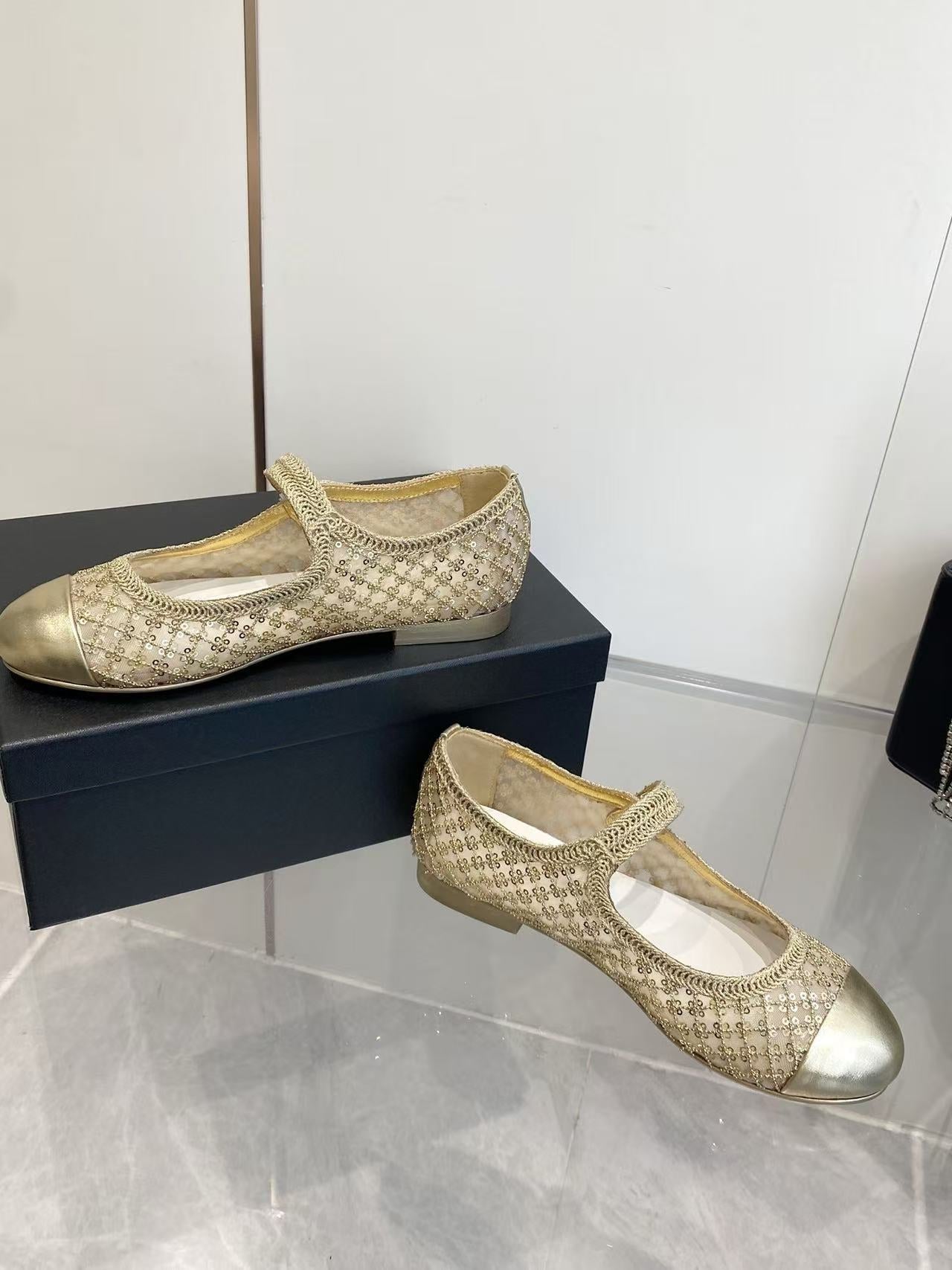 CHANEL 26S MARY JANE IN GOLD SEQUIN