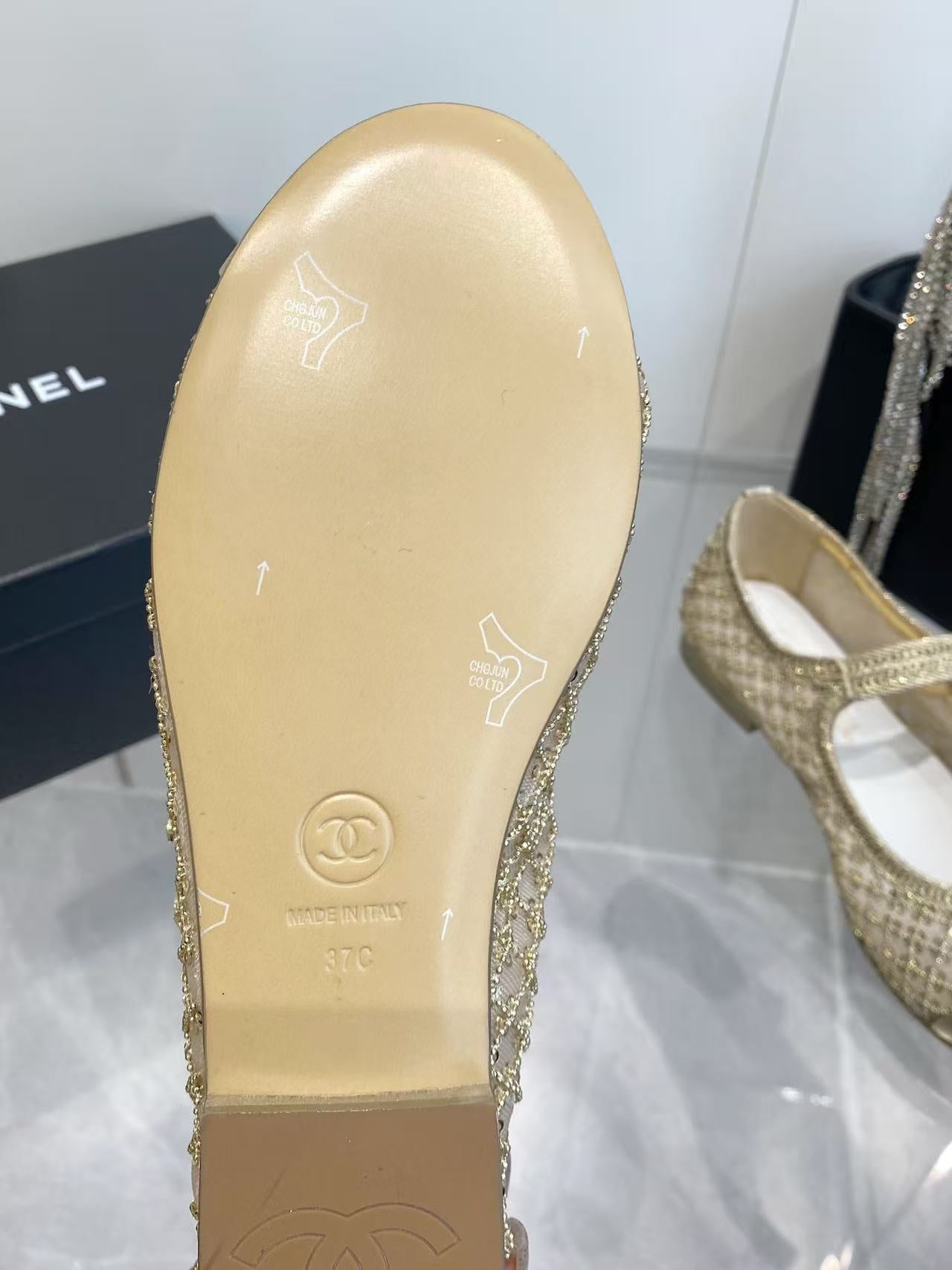 CHANEL 26S MARY JANE IN GOLD SEQUIN